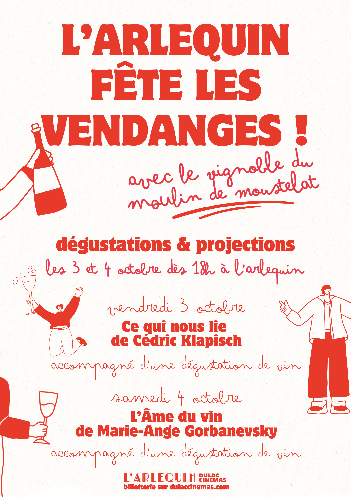 L’Arlequin fête les vendanges ! Projections et dégustations de vin avec le vignoble du moulin de Moustelat