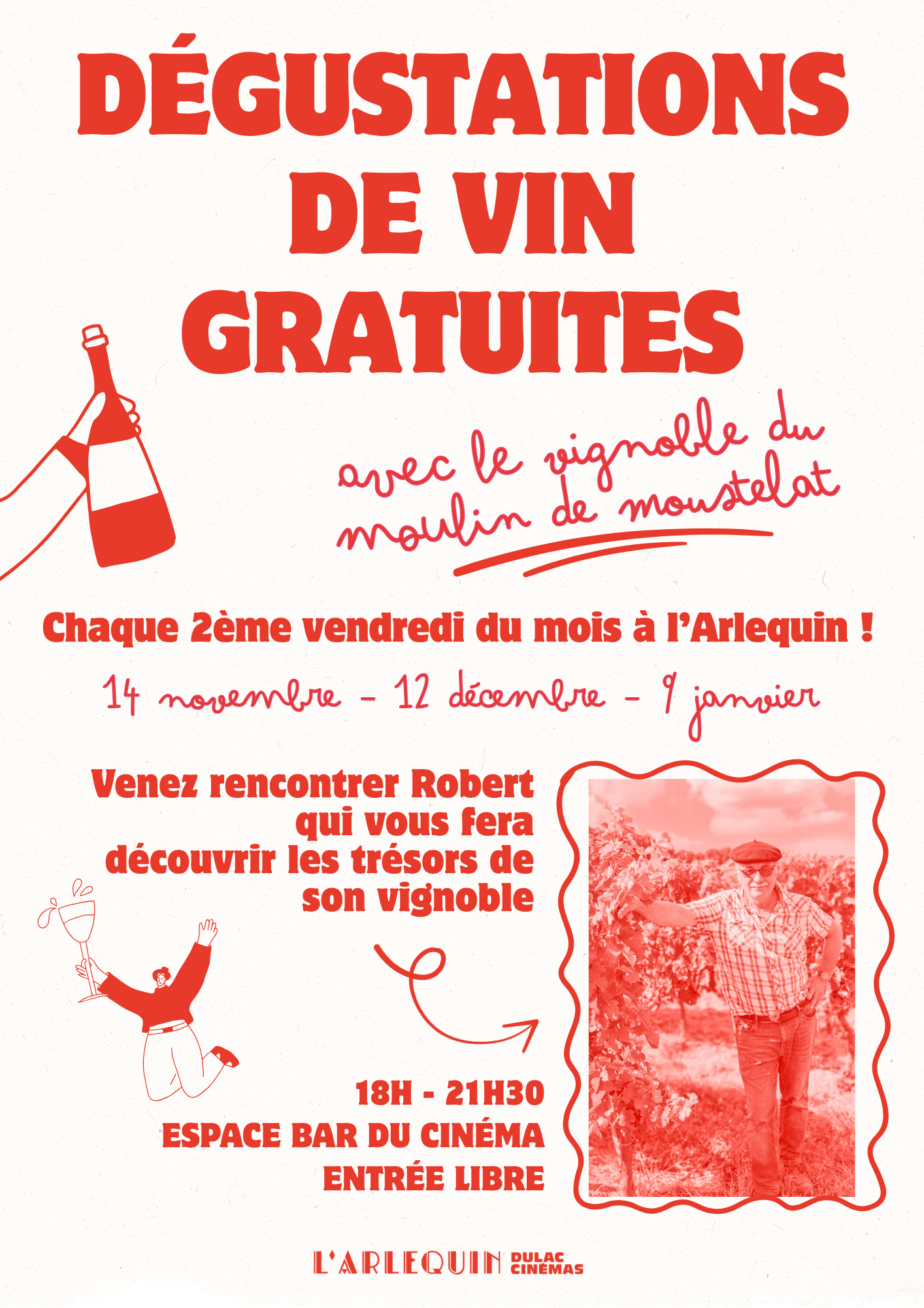 L’Arlequin fête les vendanges un vendredi par mois ! Dégustations de vin avec le vignoble du moulin de Moustelat