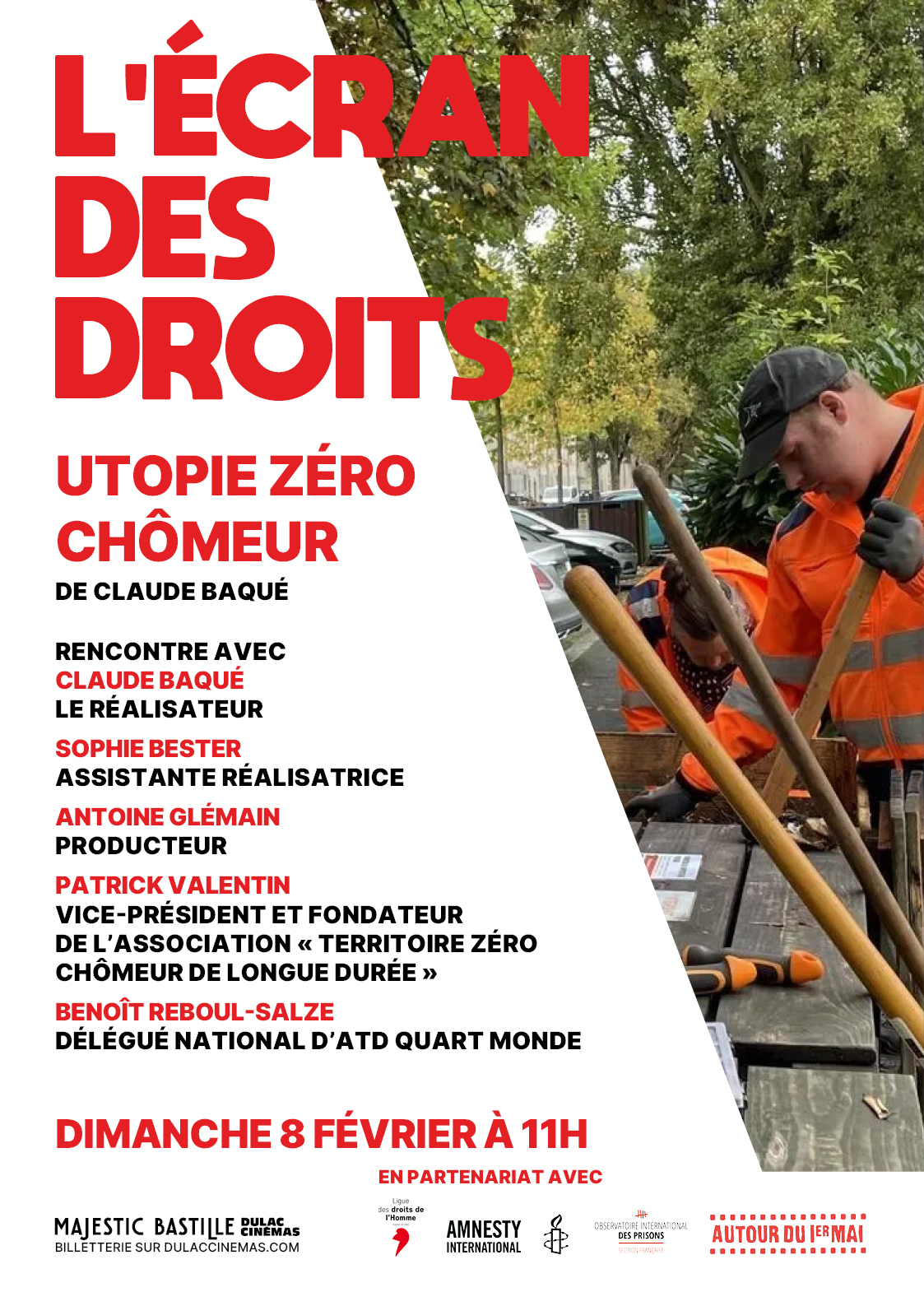 L'ÉCRAN DES DROITS : UTOPIE ZÉRO CHOMEUR de Claude Baqué, suivi d'une discussion avec Claude Baqué (réalisateur), Sophie Bester (assistante réalisatrice), Antoine Glémain (producteur), Patrick Valentin (Vice-président et fondateur de l'association « Terri