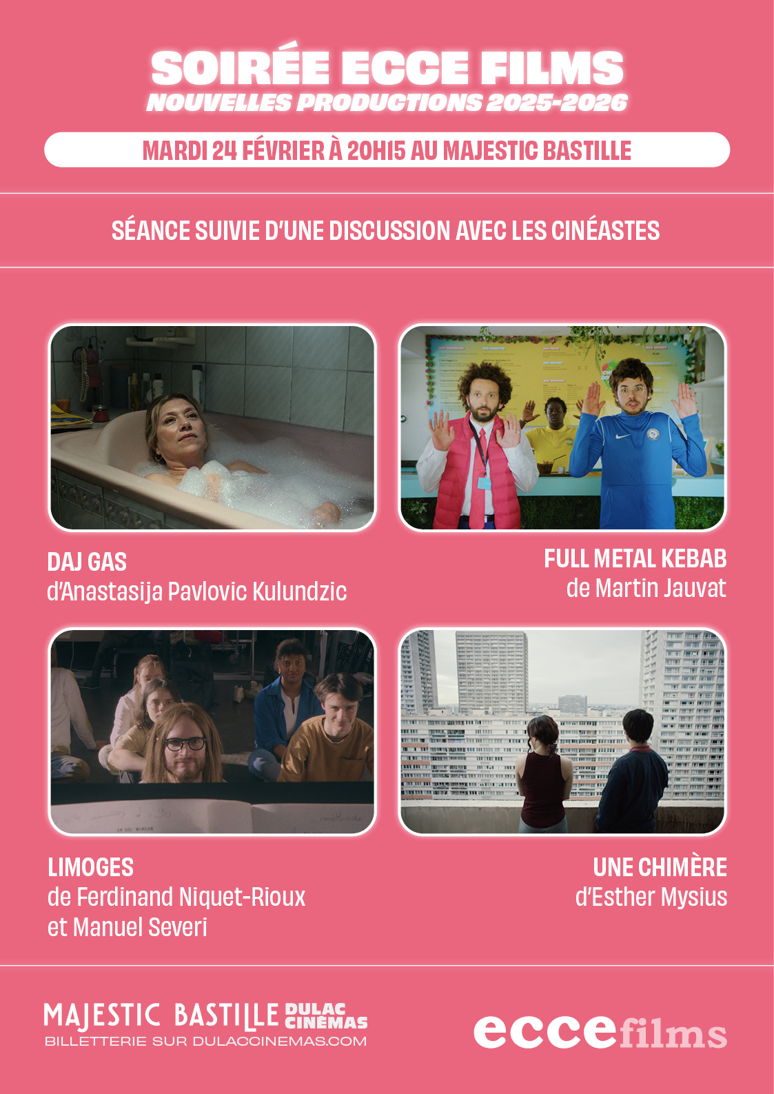 Soirée Ecce Films - Nouvelles productions 2025-2026 : DAJ GAS, FULL METAL KEBAB, LIMOGES et UNE CHIMÈRE, suivi d'une discussion avec les cinéastes