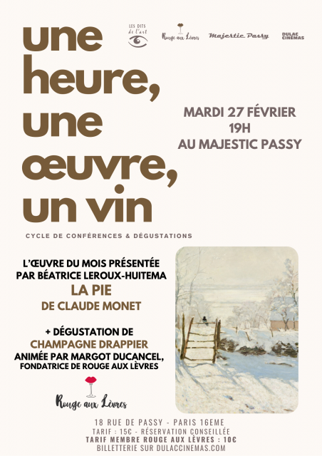 Une heure, une Œuvre, un vin : conférence sur LA PIE de Monet et dégustation de champagne Drappier animée par Margot Ducancel 