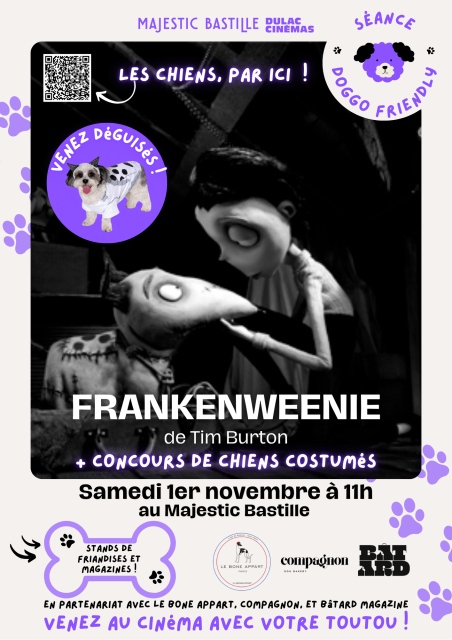Séance Doggo Friendly spéciale Halloween : FRANKENWEENIE de Tim Burton et concours de chiens costumés !